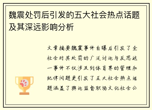 魏震处罚后引发的五大社会热点话题及其深远影响分析